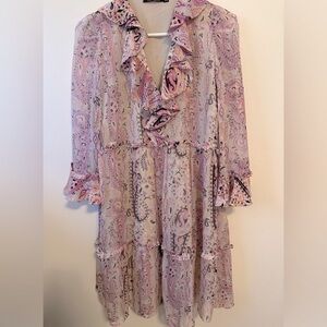Ruffled Silk Kobi Halperin Dress in Pink Paisley